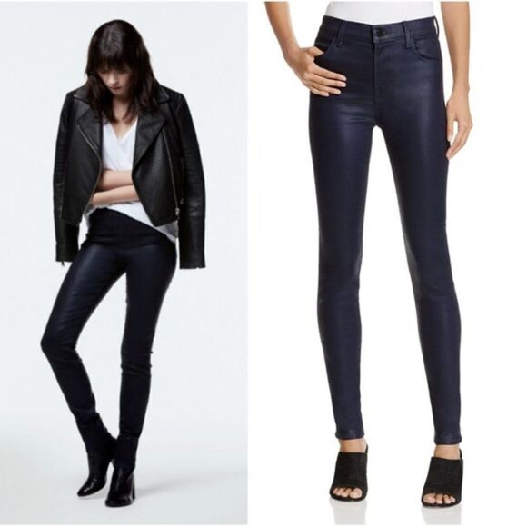 J BRAND Maria High Rise Skinny Jeans Womens 23 Coated Electric Navy NEW - Picture 1 of 4